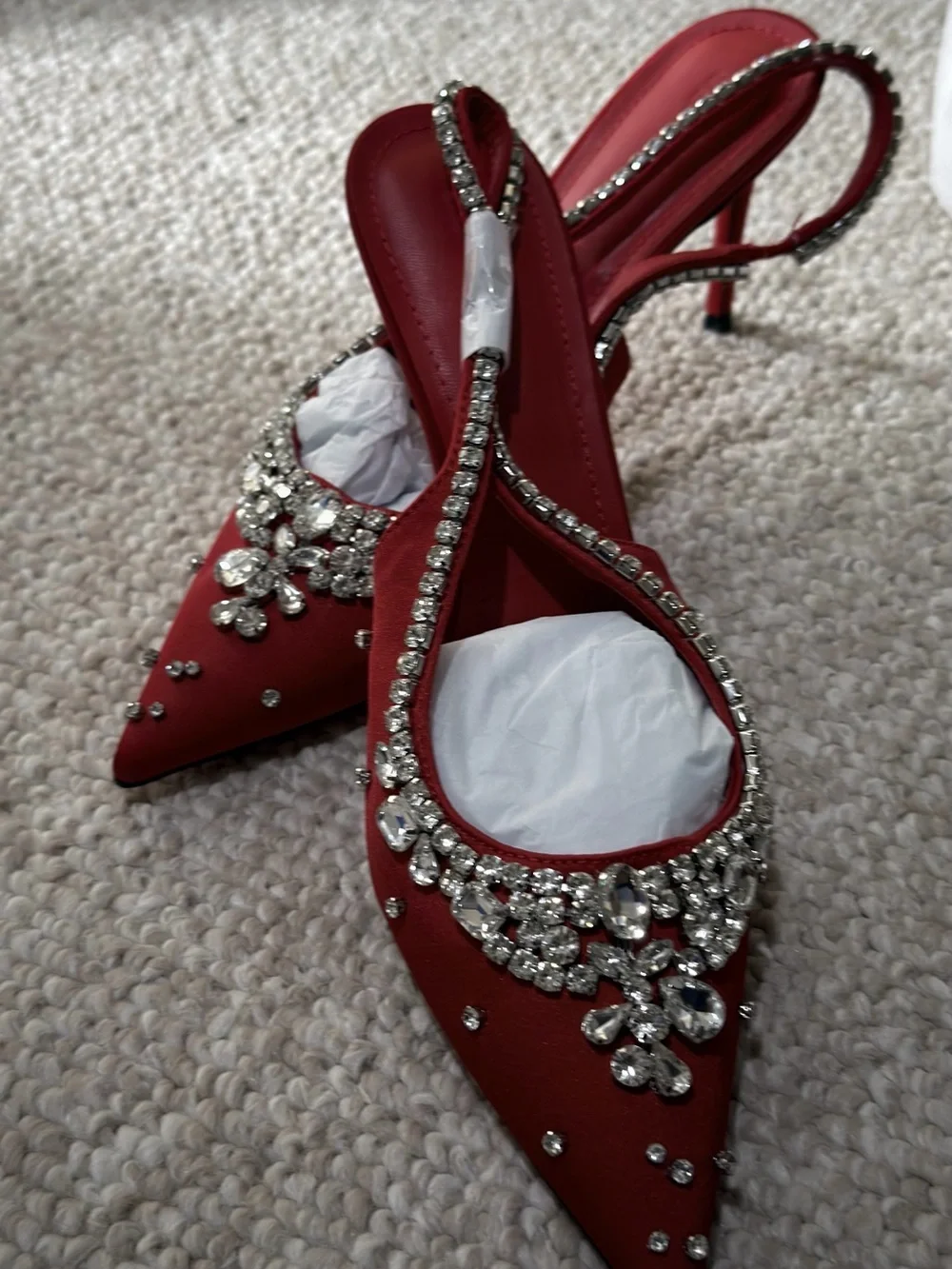 A Classy Chic Boutique Red Crystal-Embellished Slingback Pump